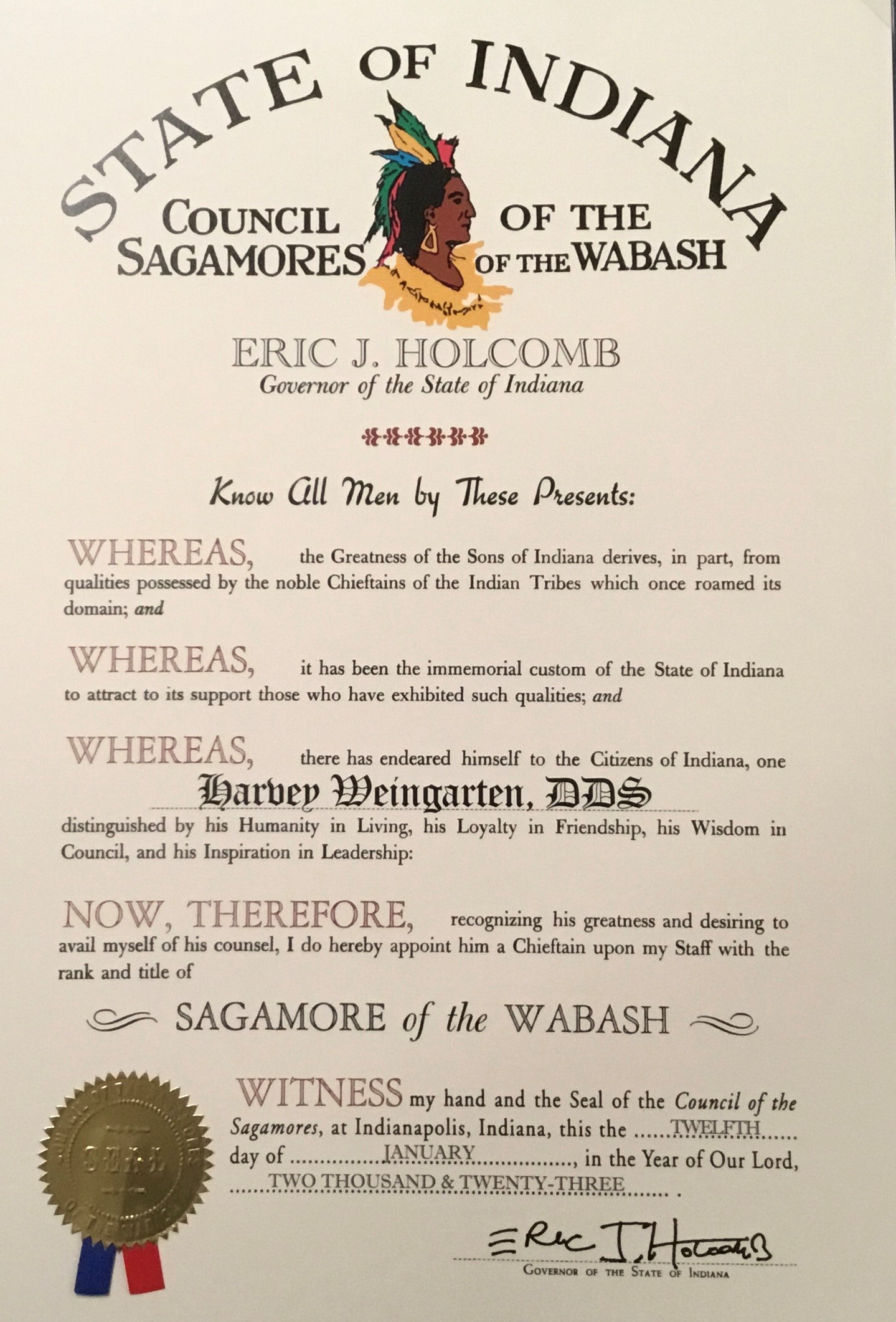 The Sagamore of the Wabash proclamation